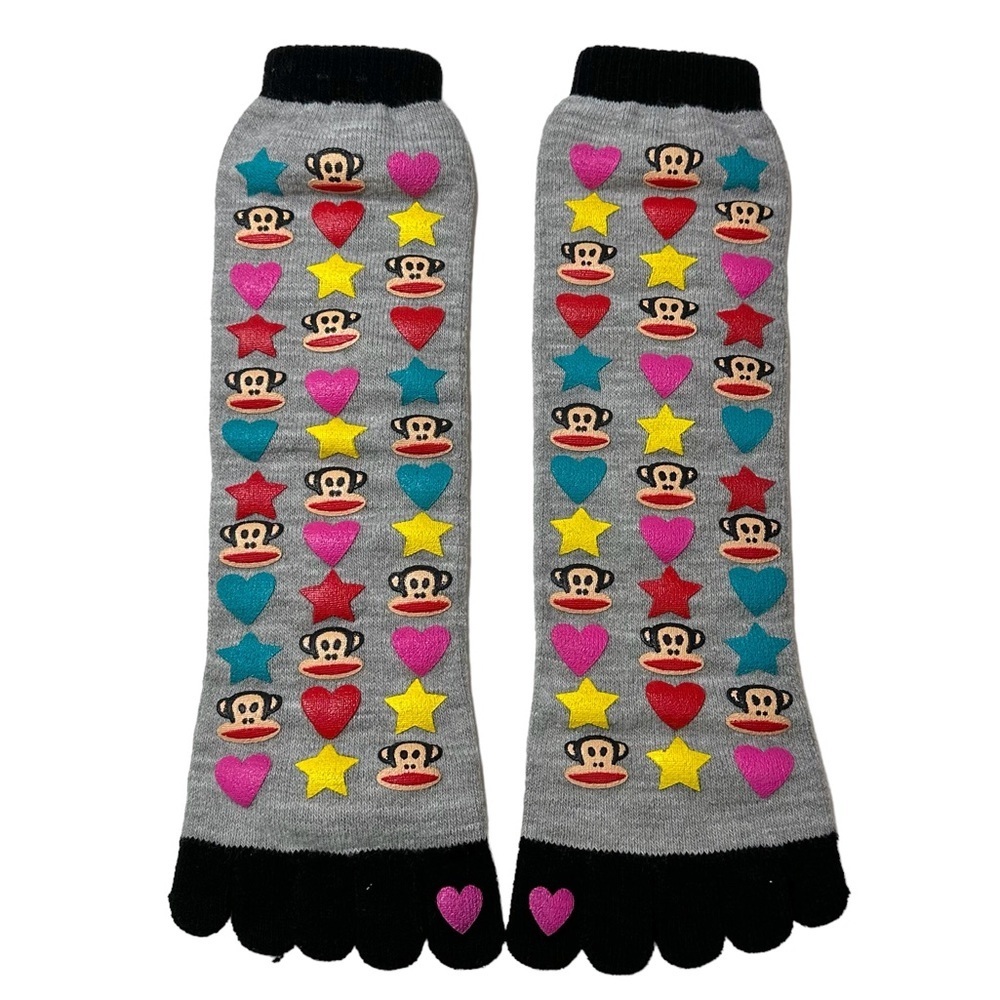 NWOT Paul Frank Julius The Monkey Toe Socks Pink Yellow Hearts and Stars Fun